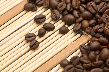 Image showing coffee beans on a bamboo napkin