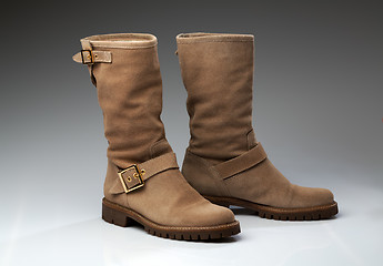 Image showing beige suede fashionable winter boots