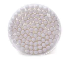 Image showing Cotton buds in a round plastic container