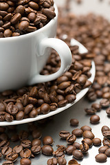 Image showing Coffee cup and coffee beans