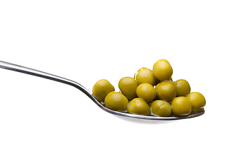 Image showing Green peas vegetable seed in metal spoon