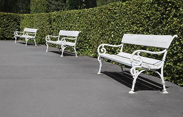 Image showing Row of park benches