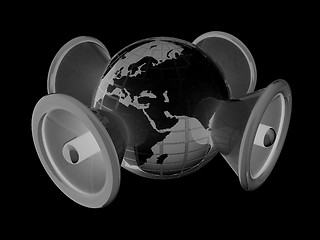Image showing Megaphone and earth.Isolated on black background.3d rendered