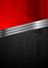 Image showing Red and black tech background with metal stripe