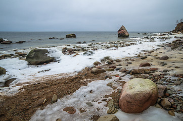 Image showing Baltic Sea coast in winter cloudy weather  