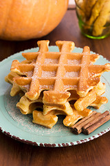 Image showing pumpkin waffles with cinnamon sugar
