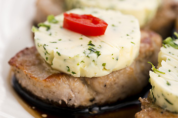 Image showing steak with herbs butter