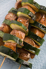 Image showing Salmon and courgette shashlik