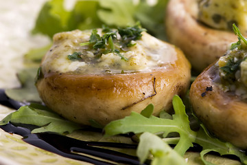 Image showing Delicious stuffed mushrooms with cheese and pesto