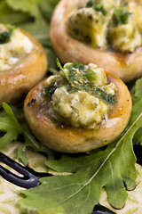 Image showing Delicious stuffed mushrooms with cheese and pesto