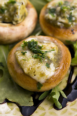 Image showing Delicious stuffed mushrooms with cheese and pesto