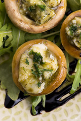 Image showing Delicious stuffed mushrooms with cheese and pesto