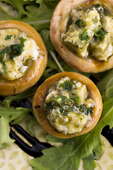 Image showing Delicious stuffed mushrooms with cheese and pesto