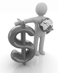 Image showing 3d people - man, person presenting - dollar with global concept 