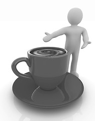 Image showing 3d people - man, person presenting - Mug of coffee with milk