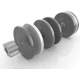 Image showing Colorful dumbbells are assembly and disassembly on a white backg