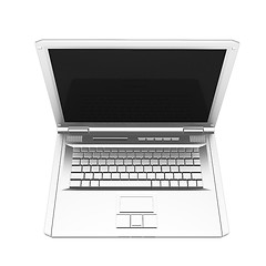 Image showing Laptop computer with black screen. View from top close-up