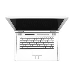 Image showing Laptop computer with black screen. View from top close-up