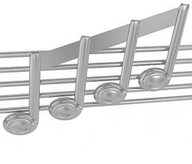 Image showing 3D music note on staves on a white 