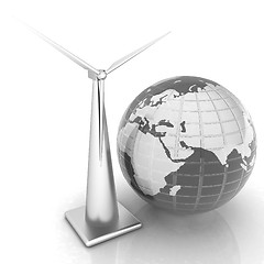 Image showing Wind turbine isolated on white. Global concept with eart