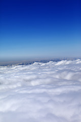 Image showing Mountains under clouds in sun day