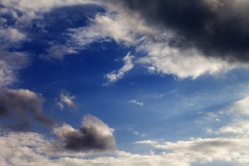 Image showing Evening sky with sunlight and storm clouds