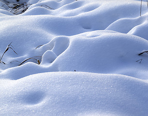 Image showing Snow drifts in snowbound winter meadow 