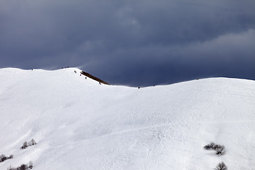 Image showing Off-piste slope and overcast gray sky in bad weather day