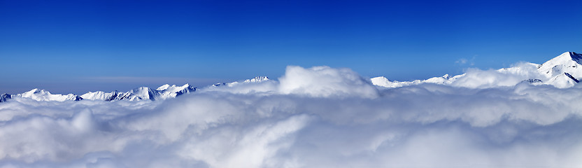Image showing Panorama of mountains under clouds at nice day