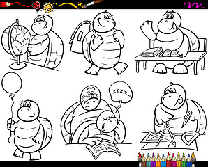 Image showing school turtle set cartoon coloring page