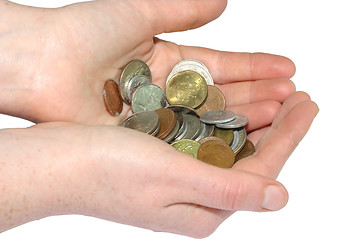 Image showing Hand holding coins