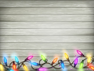 Image showing Vintage Christmas planked wood with lights. EPS 10