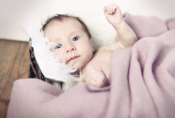 Image showing little baby in basket