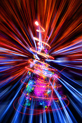 Image showing xmas tree with abstract christmas lights explosion