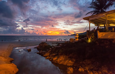 Image showing Pa Tong - APRIL 25: Thai The boys play soccer on the beach at su