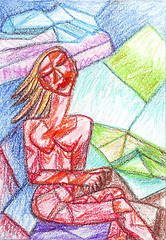 Image showing Girl with eyes closed cubism