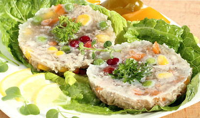 Image showing Meat with vegetables in jelly 
