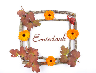 Image showing Wooden frame with calendula