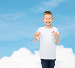 Image showing smiling little boy in white blank t-shirt