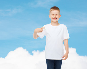 Image showing smiling little boy in white blank t-shirt