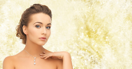 Image showing beautiful woman wearing shiny diamond pendant