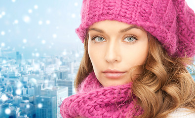 Image showing close up of young woman in winter clothes