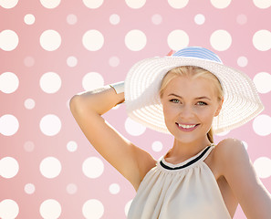 Image showing beautiful smiling woman in white summer hat