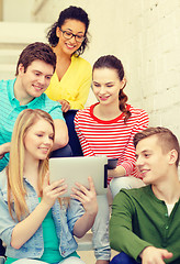 Image showing smiling students with tablet pc computer