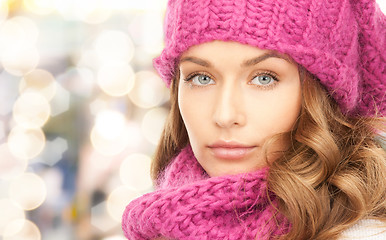 Image showing close up of young woman in winter clothes