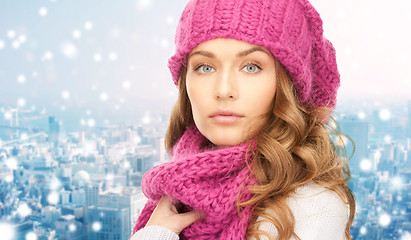 Image showing close up of young woman in winter clothes