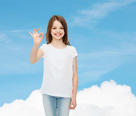 Image showing smiling little girl in white blank t-shirt