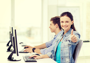 Image showing two smiling students in computer class