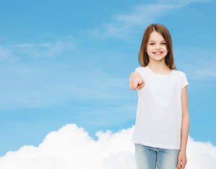 Image showing smiling little girl in white blank t-shirt