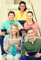 Image showing smiling students with tablet pc computer